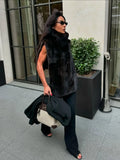 GETADME Turtleneck Furry Fur Sleeveless Waistcoats Fashion Women Warm Thicken Vest 2025 Lady Luxuries New Winter Street Party Outerwears