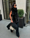 GETADME Turtleneck Furry Fur Sleeveless Waistcoats Fashion Women Warm Thicken Vest 2025 Lady Luxuries New Winter Street Party Outerwears