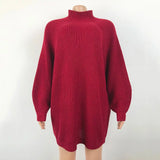 GETADME Turtleneck Long Sleeve Sweater Dress Women Autumn Winter Loose Tunic Knitted Casual Pink white Clothes Solid Mini Dresses