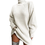 GETADME Turtleneck Long Sleeve Sweater Dress Women Autumn Winter Loose Tunic Knitted Casual Pink white Clothes Solid Mini Dresses