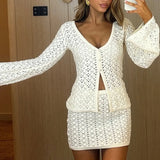 GETADME 툴라로즈 여름 니트 블라우스 수트 여성용 섹시 카디건 탑 슬림 숏 스커트 비키니 수트 비치 휴가 드레스 매칭 세트