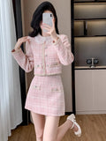 GETADME Tweed Jacket and Skirt Set for Women French Vintage Small Fragrance Two Piece Outfits Coat and Skirt High Quality