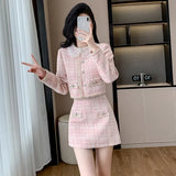 GETADME Tweed Jacket and Skirt Set for Women French Vintage Small Fragrance Two Piece Outfits Coat and Skirt High Quality