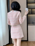GETADME Tweed Jacket and Skirt Set for Women French Vintage Small Fragrance Two Piece Outfits Coat and Skirt High Quality