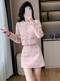 GETADME Tweed Jacket and Skirt Set for Women French Vintage Small Fragrance Two Piece Outfits Coat and Skirt High Quality