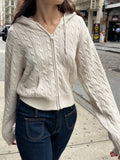 GETADME Twisted Flower Knitted Cardigan Sweater Women Autumn Long Sleeve Hooded Zipper Short Coat Streetwear Fashion Sweaters Y2K Tops