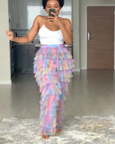 GETADME Unique Women Colorful Tulle Pants Custom Made Rainbow Tulle Ruffled Pant Long Length Girls Maxi Party Wear Fashion