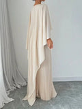 GETADME Uoozee 2025 New Autumn High-Low Pleated Long Dress Women Cape Sleeves Solid Color Split-Joint Elegant Party Evening Maxi Dresses