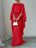 GETADME Uoozee 2025 New Autumn High-Low Pleated Long Dress Women Cape Sleeves Solid Color Split-Joint Elegant Party Evening Maxi Dresses