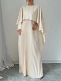 GETADME Uoozee 2025 New Autumn High-Low Pleated Long Dress Women Cape Sleeves Solid Color Split-Joint Elegant Party Evening Maxi Dresses