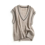 GETADME V-neck Cashmere vest women's sweater autumn and winter new Korean loose wild sweater vest sleeveless sweater