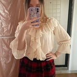 GETADME V-neck Sexy Shirts Women Summer See Through Boho Mesh Blouse Ruffle Flare Sleeve Elegant Peplum Tops Ruffles Ladies Blusas 13459