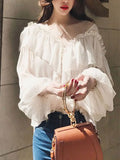 GETADME V-neck Sexy Shirts Women Summer See Through Boho Mesh Blouse Ruffle Flare Sleeve Elegant Peplum Tops Ruffles Ladies Blusas 13459