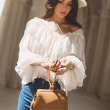 GETADME V-neck Sexy Shirts Women Summer See Through Boho Mesh Blouse Ruffle Flare Sleeve Elegant Peplum Tops Ruffles Ladies Blusas 13459