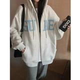 GETADME VIPOL 스트리트웨어 지퍼업 후드 여성 오버사이즈 레터 프린트 후드 스웨트셔츠 하라주쿠 한국 패션 코트 캐주얼 올매치 탑