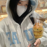 GETADME VIPOL 스트리트웨어 지퍼업 후드 여성 오버사이즈 레터 프린트 후드 스웨트셔츠 하라주쿠 한국 패션 코트 캐주얼 올매치 탑