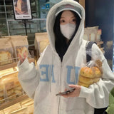 GETADME VIPOL 스트리트웨어 지퍼업 후드 여성 오버사이즈 레터 프린트 후드 스웨트셔츠 하라주쿠 한국 패션 코트 캐주얼 올매치 탑