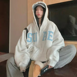 GETADME VIPOL 스트리트웨어 지퍼업 후드 여성 오버사이즈 레터 프린트 후드 스웨트셔츠 하라주쿠 한국 패션 코트 캐주얼 올매치 탑