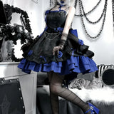 GETADME 빅토리아 다크 고딕 로리타 JSK 드레스 여성 빈티지 우아한 장미 꽃 리본 공주 스트랩 드레스 소녀 달콤한 티 파티 드레스