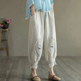 GETADME Vintage Boho Cotton Linen Pants for Women Summer Pockets Thin Beach Trousers Woman Casual High Waist Loose Harem Pants