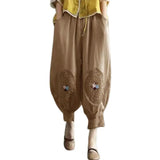 GETADME Vintage Boho Cotton Linen Pants for Women Summer Pockets Thin Beach Trousers Woman Casual High Waist Loose Harem Pants