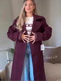 GETADME Vintage Collar Wine Red Women's Woolen Coat Elegant Double Breasted Long Sleeve Outerwear Autumn New High Street Lady Long Coats