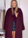 GETADME Vintage Collar Wine Red Women's Woolen Coat Elegant Double Breasted Long Sleeve Outerwear Autumn New High Street Lady Long Coats