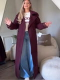 GETADME Vintage Collar Wine Red Women's Woolen Coat Elegant Double Breasted Long Sleeve Outerwear Autumn New High Street Lady Long Coats