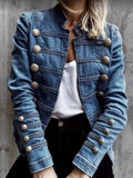 GETADME Vintage Commuter Denim Coat Women Autumn New European American Fashion Slim Fit Top Elegant All-match Double Breasted Jackets