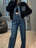 GETADME Vintage Denim Patchwork Loose Fashion Crop Knitted Cardigan Top For Women's Autumn New Vintage Denim Stitching Sweater