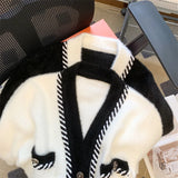 GETADME Vintage Elegant Plaid Knitted Cardigan Sweater For Women 2025 Autumn Winter Long Sleeve V-neck Tops Knitwear Fashion Chic Jumper