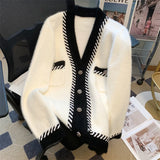 GETADME Vintage Elegant Plaid Knitted Cardigan Sweater For Women 2025 Autumn Winter Long Sleeve V-neck Tops Knitwear Fashion Chic Jumper