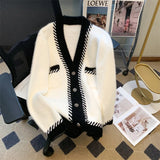 GETADME Vintage Elegant Plaid Knitted Cardigan Sweater For Women 2025 Autumn Winter Long Sleeve V-neck Tops Knitwear Fashion Chic Jumper