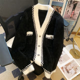 GETADME Vintage Elegant Plaid Knitted Cardigan Sweater For Women 2025 Autumn Winter Long Sleeve V-neck Tops Knitwear Fashion Chic Jumper