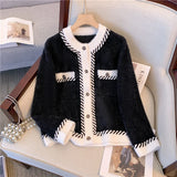 GETADME Vintage Elegant Plaid Knitted Cardigan Sweater For Women 2025 Autumn Winter Long Sleeve V-neck Tops Knitwear Fashion Chic Jumper