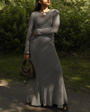 GETADME Vintage Fashion Black and White Striped Maxi Dress Elegant Long Sleeve Tie Back Dresses Beachwear Holiday Autumn Sexy Dress