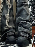 GETADME Vintage Grunge Jeans Woman Vintage Punk Hole Trousers Streetwear High Waist Wide Leg Y2k Aesthetic Baggy Denim Pants Streetwear