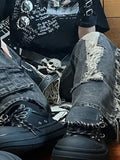 GETADME Vintage Grunge Jeans Woman Vintage Punk Hole Trousers Streetwear High Waist Wide Leg Y2k Aesthetic Baggy Denim Pants Streetwear