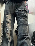 GETADME Vintage Grunge Jeans Woman Vintage Punk Hole Trousers Streetwear High Waist Wide Leg Y2k Aesthetic Baggy Denim Pants Streetwear