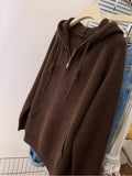 GETADME Vintage Half Zipper Women Sweaters Korean Fashion Long Sleeve Knitted Pullover Loose Casual Hooded Knitwear Tops