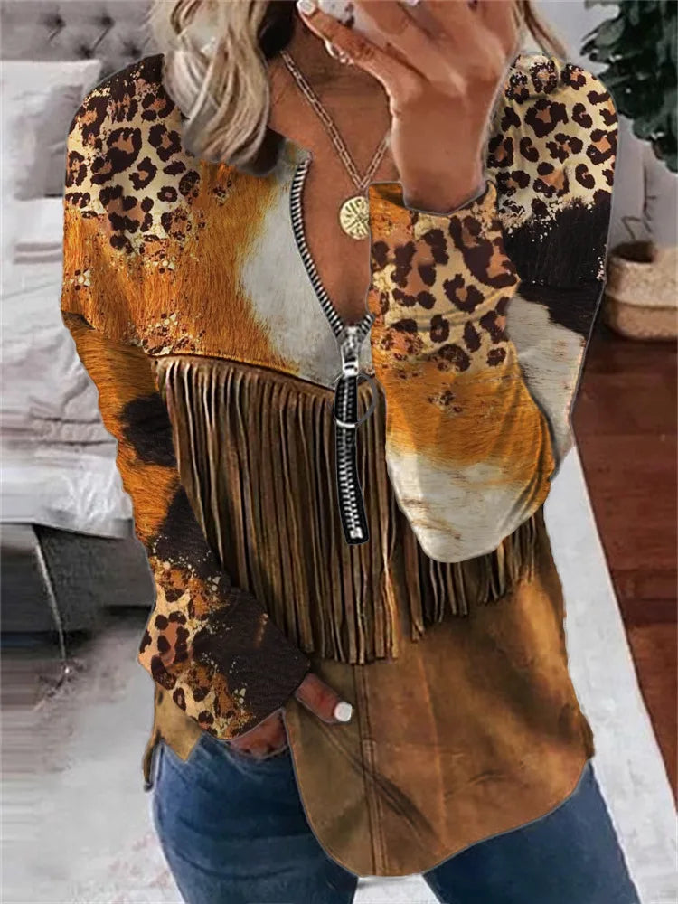 GETADME Vintage Hoodies Women Fashion Zipper Hoodies Leopard Sweatshirt Zip Up Hoodie Oversized Sudaderas Girl Coats Women Sweats Y2k