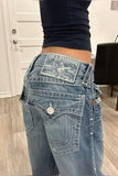 GETADME Vintage Jeans Y2K Clothes Men Women Gothic Hip Hop Pocket Embroidery Retro Blue Baggy Jeans High Waist Slim Fit Flare Trousers