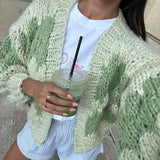 GETADME Vintage Lantern Sleeves Knitted Sweater Stripe Pattern Cropped Cardigans Aesthetic Y2k Knitwear Coat Women Autumn Outwear