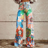 GETADME Vintage Loose Fit Casual Wide Leg Imitation Jeans Fashion High Waisted Pocket Pants Tall Women 90s Floral Printed Baggy Trousers