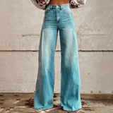 GETADME Vintage Loose Fit Casual Wide Leg Imitation Jeans Fashion High Waisted Pocket Pants Tall Women 90s Floral Printed Baggy Trousers