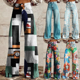 GETADME 빈티지 루즈핏 캐주얼 와이드 레그 인조 청바지 패션 하이웨이스트 포켓 팬츠 키 큰 여성 90년대 플로럴 프린트 배기 팬츠