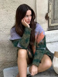 GETADME Vintage Mohair Print Knit Cardigan For Women Fashion Long Sleeves Single Breasted Loose Sweater 2024 Autumn Chic High Streetwear