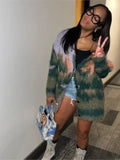 GETADME Vintage Mohair Print Knit Cardigan For Women Fashion Long Sleeves Single Breasted Loose Sweater 2024 Autumn Chic High Streetwear