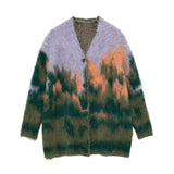 GETADME Vintage Mohair Print Knit Cardigan For Women Fashion Long Sleeves Single Breasted Loose Sweater 2024 Autumn Chic High Streetwear