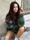 GETADME Vintage Mohair Print Knit Cardigan For Women Fashion Long Sleeves Single Breasted Loose Sweater 2024 Autumn Chic High Streetwear